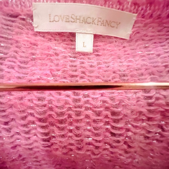 LoveShackFancy Sparkling Knit Rose Button sweater/cardigan in pink - Picture 3 of 6